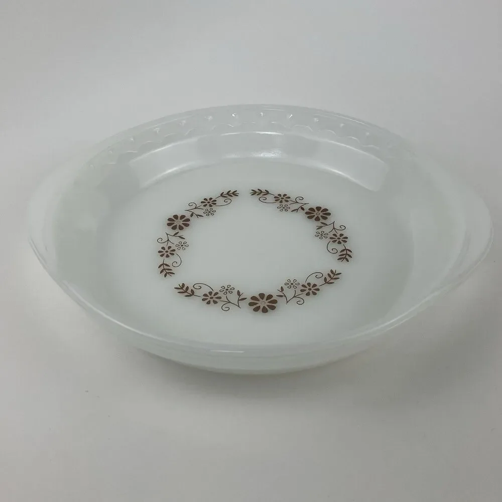 Dynaware Pyr-O-Rey Milk glass Brown Daisy Dishes Full Set of 12 1960s VTG Rare